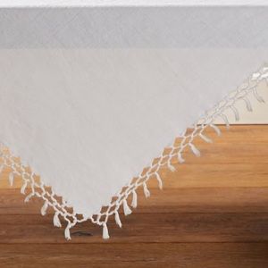 Pottery Barn Belgian Linen Fringe Knotted Table Throw 50” Square